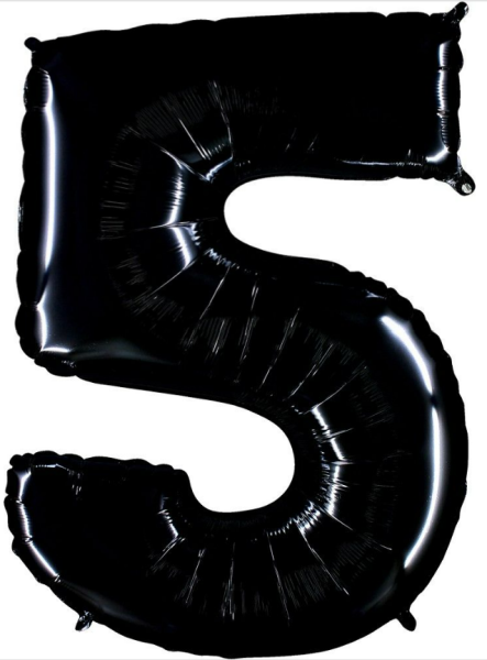 Folienballon - Zahl 5: Schwarz - ø 102cm